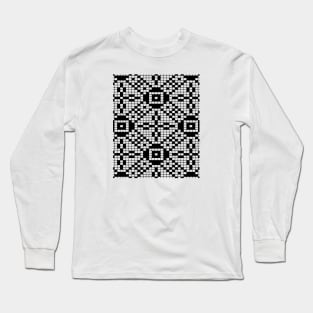 Grid Paper White and Black Geometric Cross Pattern Vector Art Long Sleeve T-Shirt